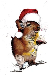 Christmas Degu on White