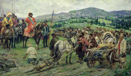 Assisting the leader of the peasant revolt, Emelyan Pugachev, in the Urals