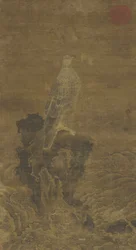 Peregrine on a Rock amid Waves