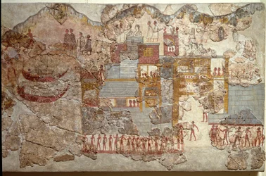 Minoan art: "Boats". Fresco from Akrotiri on Santorini. 16th century BC. Athens, National Archaeological Museum.