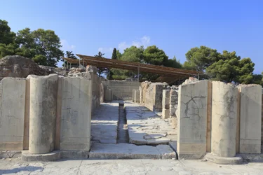 Minoan archaeological site of Phaistos. Gateway of the north wing opening off the central court. The north wing is the most important wing of the palace because it is believed to have housed the 