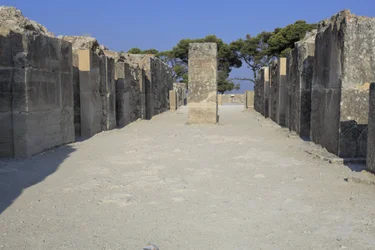 Minoan archaeological site of Phaistos. The west magazines. Large complex of the palace storerooms