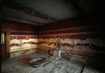Minoan Civilization: View of the Throne Room of the Palace of King Minos in Knossos