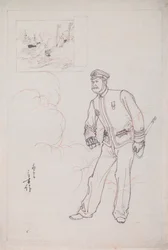 Preparatory Drawing for a Woodblock Print Depicting a Japanese Naval Officer during the Sino-Japanese War