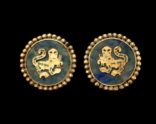 Pair of Ear Ornaments Depicting Supernatural Felines