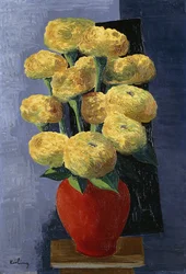 Yellow Flowers in a Red Vase