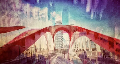 Vibrant City Bridge Reflections