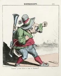 Flying Leaf, Number 5, Satirical in Colours, circa 1870: Badingoscope - Commune of Paris/War/Siege, Hunt, President of the Republic - Napoleon III - Illustration by Moloch (1849-1909)