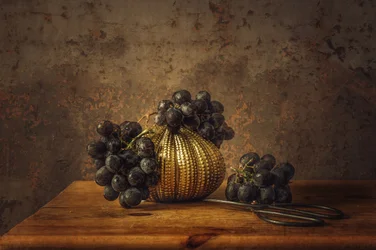 Elegant Grapes Golden Still Life