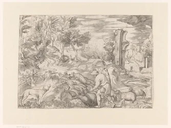 Landscape with Shepherd and Flock of Sheep