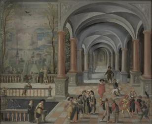 Festive Gathering and Figures from a Commedia dell