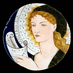 Morris and Company Tile Depicting St. Cecilia, Designed by Edward Burne-Jones, Painted by Kate Faulkner, c.1865