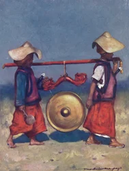 Shan Retainers Carrying Brass Gong, 1903