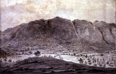 Panoramic View of Derwentwater and the Vale of Keswick, detail of mountains, c.1772 (detail)
