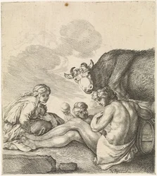 Resting Family by a Cow
