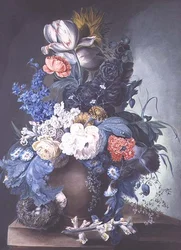 Group of Flowers in a Jar and Bird