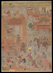 Anushirvan Lays the Foundation of Ctesiphon at an Auspicious Hour, Manuscript Folio, c.1560-1565