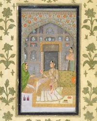 Lady seated in a Pavilion with attendants, from the Small Clive Album