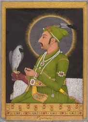 Posthumous Portrait of the Mughal Emperor Muhammad Shah Holding a Falcon (recto)