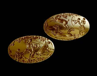 Mycenaean Art: Two Gold Seals Depicting a Hunting Scene
