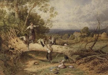 Children Playing on a Fallen Tree