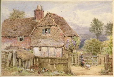 Girl with a Lamb by Farmhouse