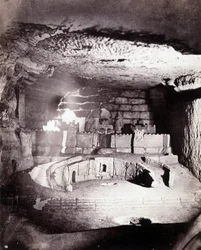 The catacombs of Paris. View of an architectural sculpture of Port Saint Philippe