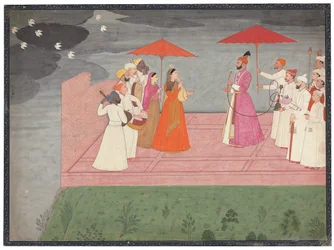 Musicians playing a raga for Balwant Dev Singh during the rainy season