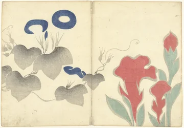 Blue Morning Glory and Red Flowers