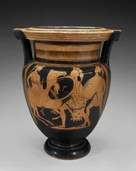 Red-Figure Terracotta Column Krater with Battle Scene