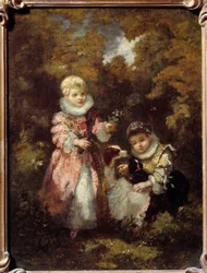 Children and dogs (Painting by Narcissus Diaz de la Pena)