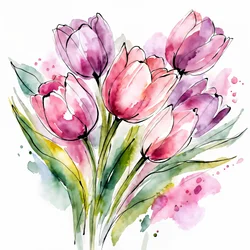 Watercolor Tulip Bouquet
