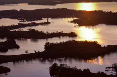Aerial on the western shore of the Chesapeake Bay in Virginia around Mathews County