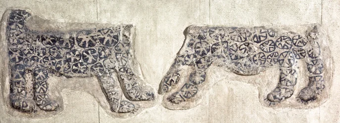 Neolithic wall mural decoration of leopards, excavated at Catal Huyuk in central Anatolia