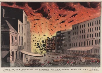 View of the Terrific Explosion at the Great Fire in New York. From Broad St. - July 19th 1845