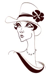 Model in pearls and a tall hat