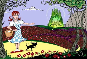 The Wonderful Wizard of Oz: Dorothy and Toto on the Yellow Brick Road on the way to the Emerald City
