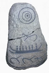 A Ship Draws on a Runic Stone, a Fresco from the Neolithic Period. National Museum of Copenhagen, Denmark