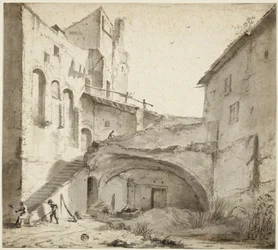 Overgrown courtyard of ruined castle