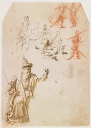 Study of an Old Testament Prophet and Other Figure Studies (recto); Study of a Male Figure with a Rope (verso)