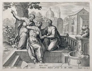 Susanna and the Elders, from a series illustrating scenes from The Bible, pub. by Claes Jansz Visscher