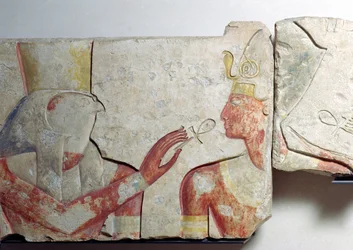 The Meeting of the Pharaoh and Horus, detail from a frieze depicting Ramesses II amongst the gods, from Abydos