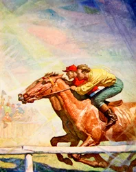 Cursing and whipping, the Jockey drew up to the winning post