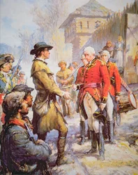 George Rogers Clark Accepts the Surrender of British Commander Henry Hamilton at Fort Sackville, 25 February 1779