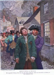 Johnnys defeat at the dock: He supported Johnny down the lane. The others followed calling out obscenities in low malignant tones