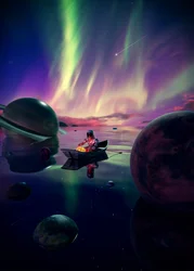Astronaut Drifts Under Aurora