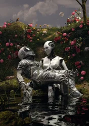 Moonlit Robot Embrace