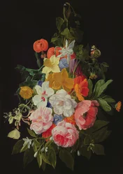 A Swag of Roses and Other Flowers Hanging from a Nail