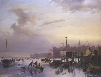 A Winter River Landscape with Numerous Skaters