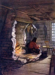 Norway: Making the Dinner, a Cottage Interior at Saelbo
